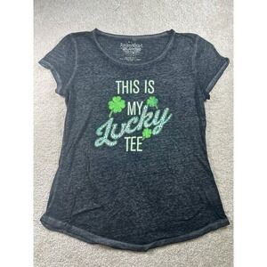 Rocker Girl Women's XL Black Lucky Tee Shirt Shamrock Cotton